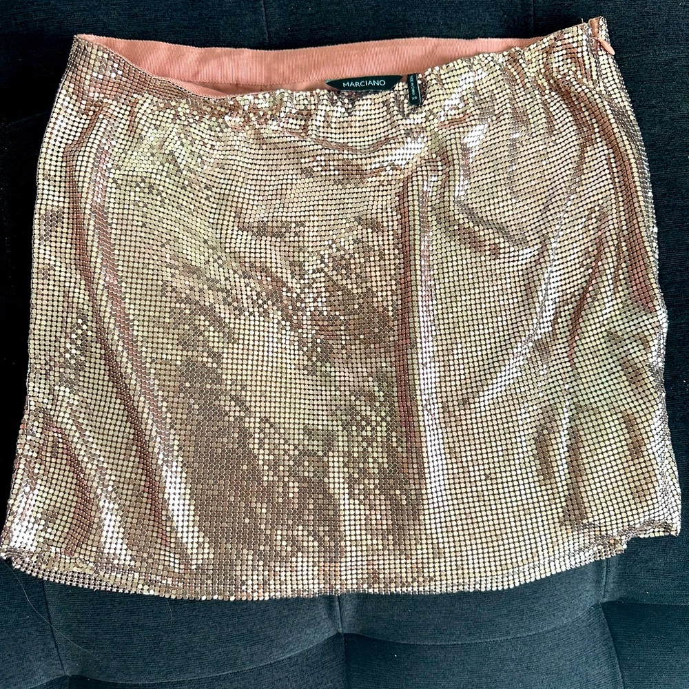 Guess Marciano , metallic rose gold pink mini skirt, size XS